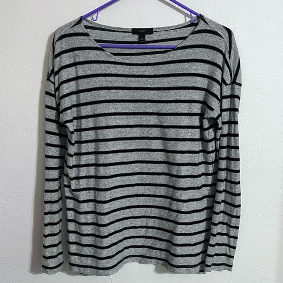 J. Crew black and gray deck stripe lightweight oversized knit top, size XXS - Picture 1 of 5